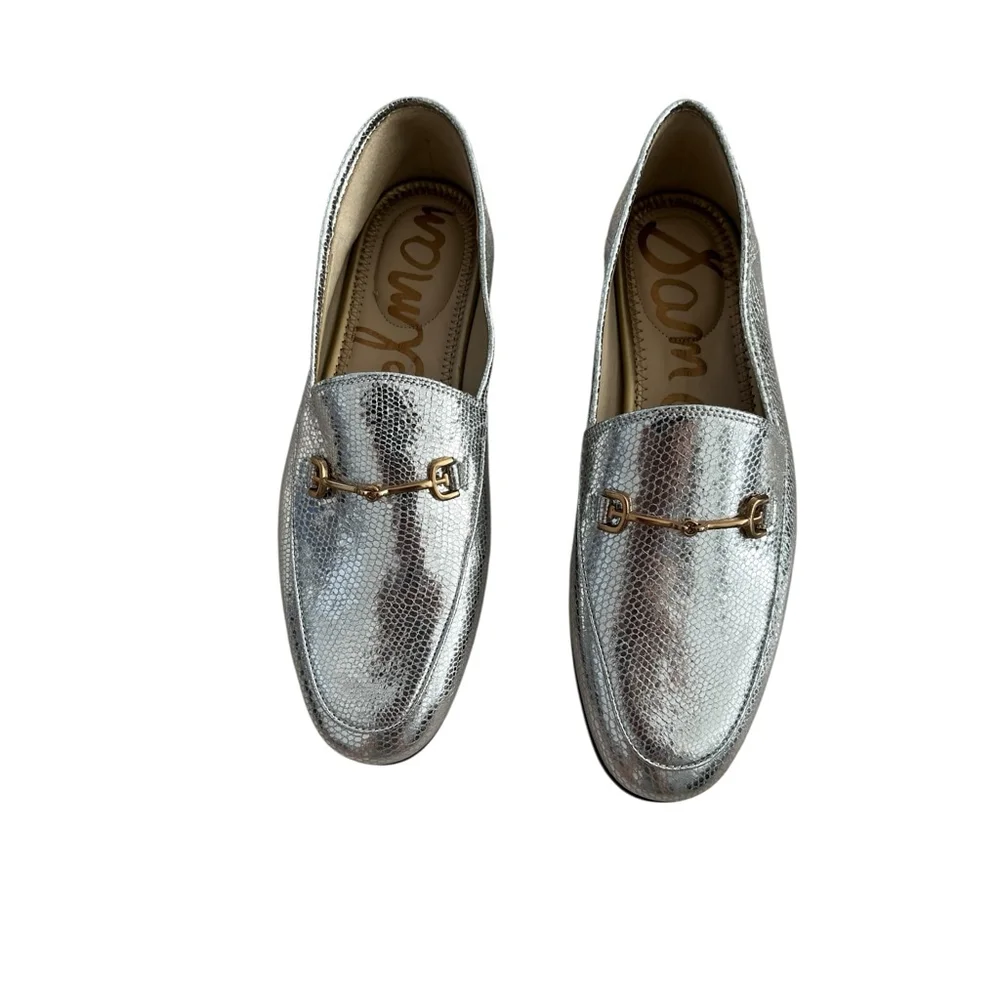 Sam Edelman Silver Snake Print Loafers Gold Bit Buckle 7 - Picture 2 of 7